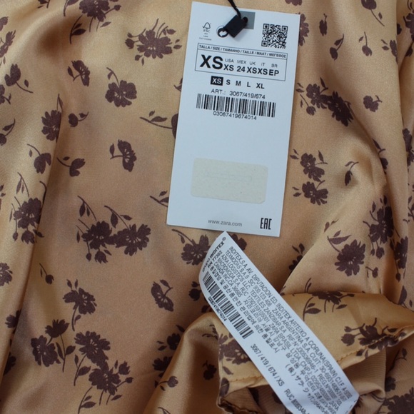 ZARA NWT Satin Effect Floral Long Sleeve Cropped Printed Shirt XS - Picture 7 of 7